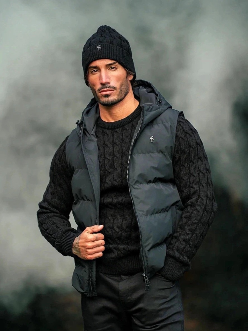 Father Sons Black Padded Hooded Gilet - FSN235 XL